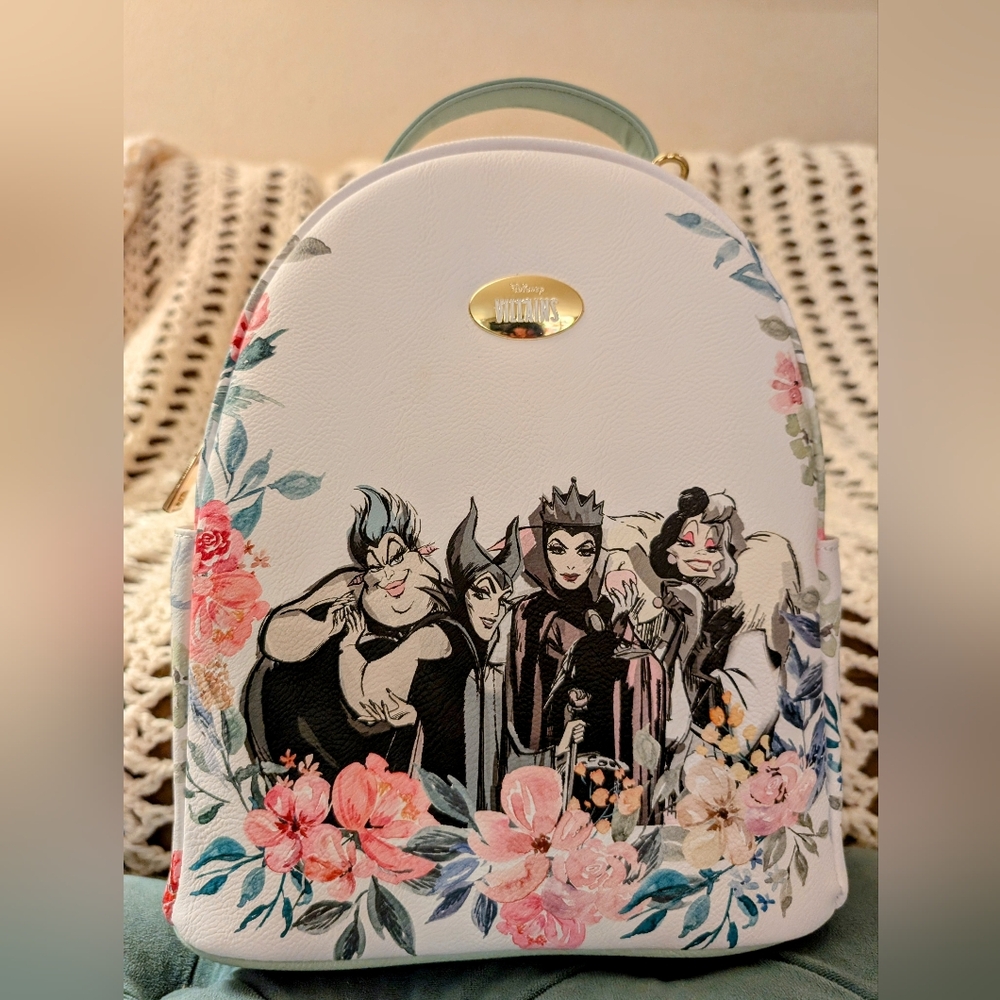Disney White Villains Backpack with Floral Design
